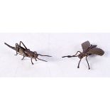 TWO 19TH CENTURY JAPANESE MEIJI PERIOD IRON AND BRONZE OKIMONO modelled as a grasshopper & hornet. 9