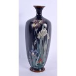 A LATE 19TH CENTURY JAPANESE MEIJI PERIOD CLOISONNE ENAMEL VASE decorated with flowers. 15 cm high.
