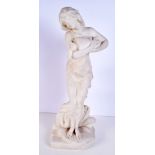 AN ART NOUVEAU EUROPEAN CARVED MARBLE FIGURE OF A GIRL. 50 cm high.