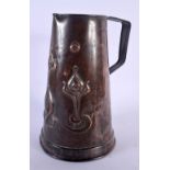 AN ART NOUVEAU JOSEPH SANKEY & SON COPPER JUG. 23.5 cm high.