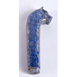A Chinese carved Lapis Lazuli lion head dagger handle 10 cm.