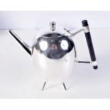 A CHRISTOPHER DRESSER STYLE SILVER PLATED TEAPOT. 528 grams. 20 cm x 18 cm.