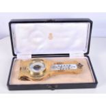 AN UNUSUAL CONTINENTAL SILVER GILT GEM SET BAROMETER. 258 grams. 19 cm x 9 cm.