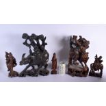 FIVE LARGE 19TH CENTURY CHINESE CARVED HARDWOOD FIGURES Qing. Largest 40 cm high. (5)