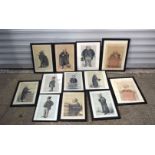 A collection of framed vanity fair lithographic prints concerning the 1870 trial of Sir Richard Tich