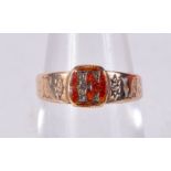 AN 18CT GOLD AND ENAMEL SIGNET RING. WITH A MONOGRAM "E", Size L, weight 2.1g