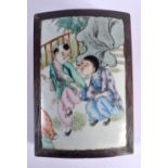 AN EARLY 20TH CENTURY CHINESE PORCELAIN INSET HARDWOOD BOX AND COVER Guangxu, painted with boys. 19
