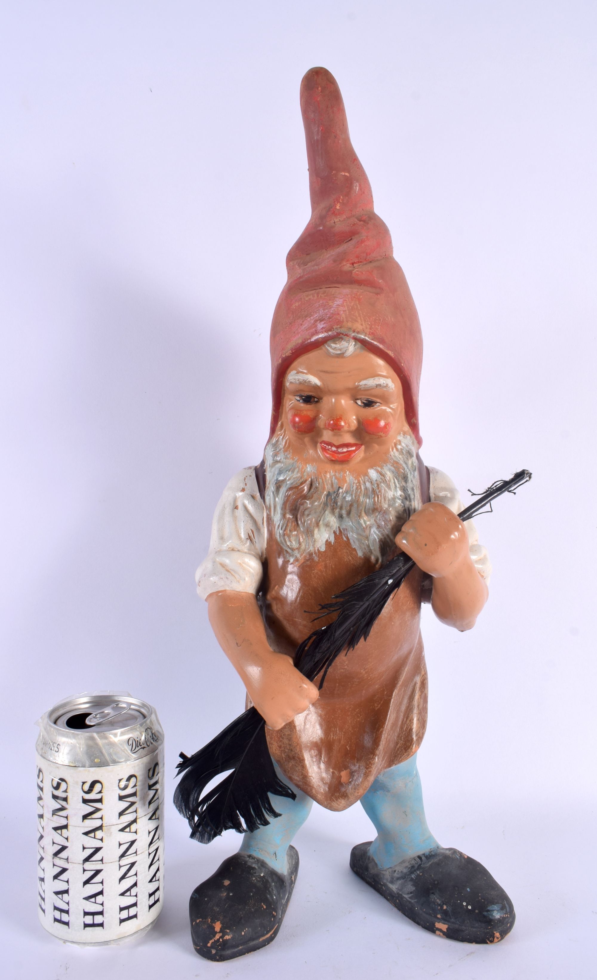 A VINTAGE AUSTRIAN COLD PAINTED TERRACOTTA GARDEN GNOME. 42 cm high.