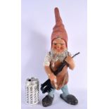 A VINTAGE AUSTRIAN COLD PAINTED TERRACOTTA GARDEN GNOME. 42 cm high.