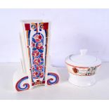 A French Art Deco style vase together with a small Rennie Mackintosh lidded pot largest 18cm (2).