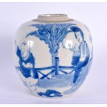 A 19TH CENTURY CHINESE BLUE AND WHITE PORCELAIN GINGER JAR Kangxi style. 8 cm x 7 cm.