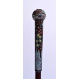 A RARE 19TH CENTURY JAPANESE MEIJI PERIOD CLOISONNE ENAMEL WALKING CANE. 90 cm long.