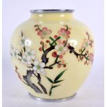 A JAPANESE TAISHO PERIOD YELLOW GROUND CLOISONNE ENAMEL VASE. 13 cm x 10 cm.