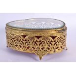 A VINTAGE FRENCH GILT ENAMEL HEART SHAPED CASKET. 18 cm x 16 cm.