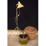 A vintage upright Anglepoise lamp together with a wicker basket and a coal skuttle (3)