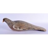 A VINTAGE FOLK ART WOOD PIGEON DECOY. 24 cm x 7 cm.