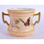 Graingers Worcester two handled loving cup, shape G996, with two acanthus moulded borders painted wi
