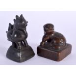 A 17TH/18TH CENTURY CHINESE BRONZE BUDDHISTIC BEAST SEAL Ming/Qing, together with an Indian opium we