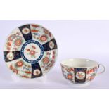 18th century Worcester teacup and saucer painted in imari style. Cup 5cm High, Saucer 13cm Diameter