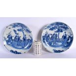 A LARGE PAIR OF 19TH CENTURY CHINESE BLUE AND WHITE PORCELAIN DISHES bearing Kangxi marks to base. 2