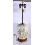 A LARGE EARLY 20TH CENTURY CHINESE FAMILLE ROSE PORCELAIN LAMP Late Qing/Republic. 63 cm high