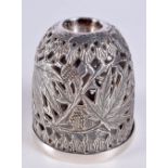 AN ANTIQUE INDIAN SILVER INKWELL decorated with foliage. 5.5 cm x 3.5 cm.