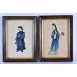 Chinese School (19th Century) Pith^ Watercolours^ Figures. 22 cm x 14 cm.