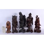 FIVE LARGE 19TH CENTURY CHINESE CARVED HARDWOOD FIGURES Qing. Largest 40 cm high. (5)