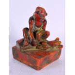 A CHINESE CARVED STONE MONKEY SEAL 20th Century. 11 cm x 7 cm.