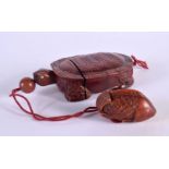 A JAPANESE CARVED BOXWOOD TURTLE INRO with netsuke. Inro 8 cm x 6.5 cm.