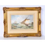 A small framed watercolour of a Fishing boat leaving harbour in stormy seas by Edward A Swan 18.5 x