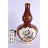 A LARGE 19TH CENTURY GERMAN CAFE AU LAIT PORCELAIN DOUBLE GOURD VASE possibly Meissen. 38 cm x 12 cm