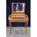 AN EDWARDIAN PAINTED FOLD OVER TABLE and a dressing table mirror. Largest 72 cm x 68 cm closed. (2)