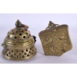 AN 18TH/19TH CENTURY MIDDLE EASTERN INDIAN BRONZE CENSER together with an Ottoman bronze cartridge c