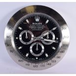 A ROLEX SHOP DISPLAY ADVERTISING WALL CLOCK. 33 cm diameter.