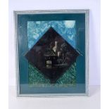 A framed mixed media picture of a castle oil /mother of pearl 49 x 41 cm