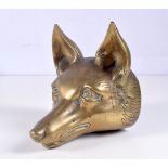 A vintage heavy brass fox with secret wooden door to base 15 cm .