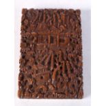 A 19TH CENTURY CHINESE CANTON CARVED SANDALWOOD CARD CASE AND COVER Qing. 10.5 cm x 7 cm.