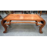 AN EARLY 20TH CENTURY CHINESE HARDWOOD AND BURR WOOD OPIUM TABLE. 39 cm x 94 cm x 42 cm.