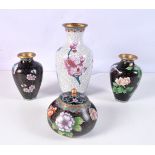 A collection of Chinese Cloisonne vases together with a small lidded pot largest 26 cm (4).