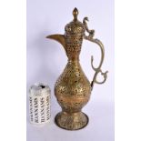 A LARGE 18TH CENTURY MIDDLE EASTERN OTTOMAN TYPE BRONZE EWER decorated all over with foliage and vin