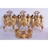 A SET OF FOUR CONTEMPORARY GILT BRONZE BAT WALL SCONCES. 30 cm x 27 cm. (4)