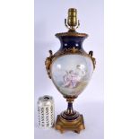 A LARGE 19TH CENTURY FRENCH SEVRES STYLE PORCELAIN COUNTRY HOUSE LAMP. 44 cm x 14 cm.