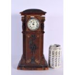 AN ANTIQUE LEATHER CASED COUNTRY HOUSE CLOCK. 30 cm x 10 cm.