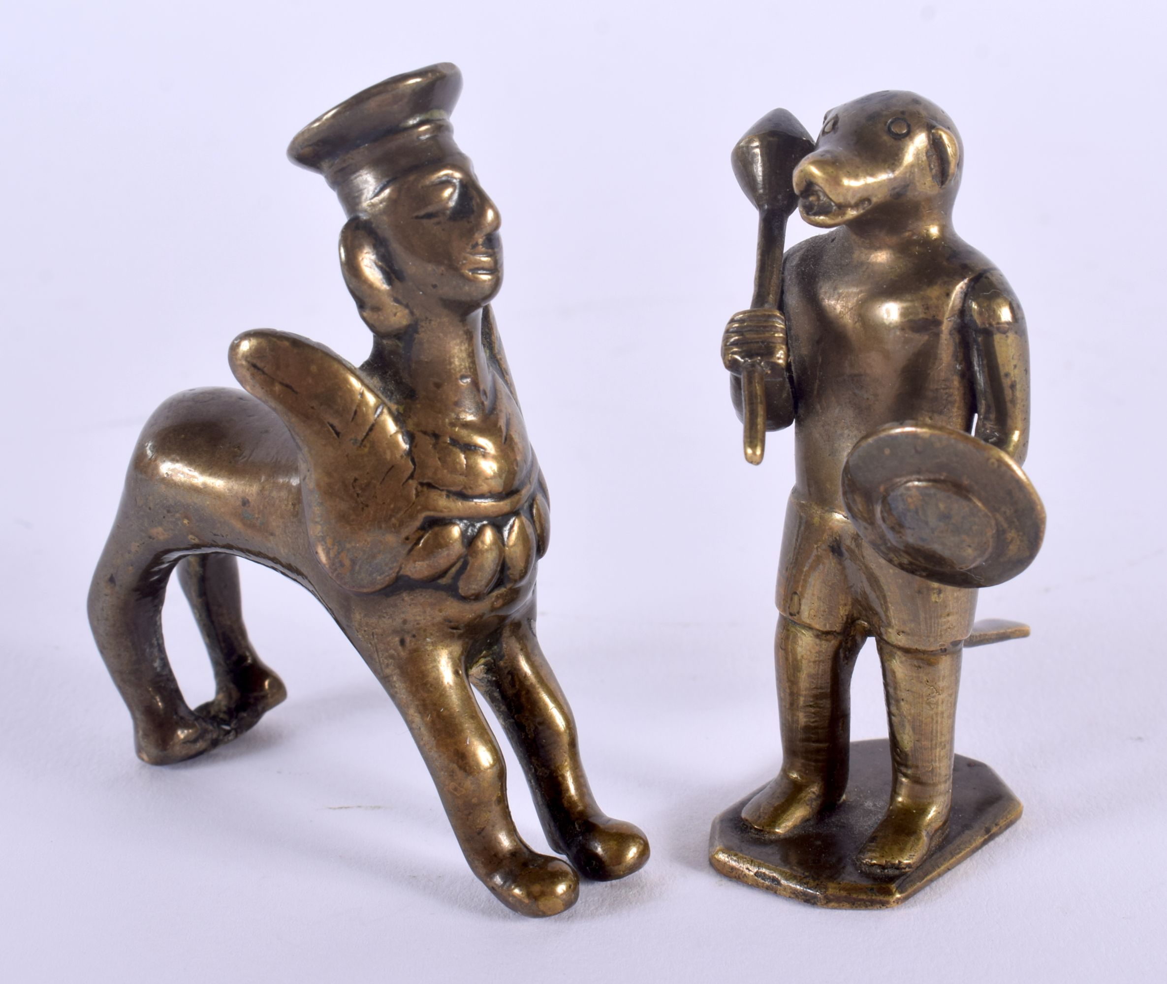 TWO 18TH CENTURY INDIAN BRONZE FIGURES modelled as a monkey god and another. Largest 7 cm x 5 cm. (2