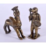 TWO 18TH CENTURY INDIAN BRONZE FIGURES modelled as a monkey god and another. Largest 7 cm x 5 cm. (2