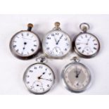 FIVE ANTIQUE POCKET WATCHES. Largest 4.75 cm wide. (5)