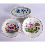 THREE CHINESE PORCELAIN DISHES. 10 cm wide. (3)