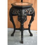 A 19TH CENTURY CHINESE CARVED HARDWOOD MARBLE INSET STAND. 49 cm x 36 cm.