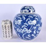 A LARGE 19TH CENTURY CHINESE BLUE AND WHITE PORCELAIN GINGER JAR AND COVER bearing Kangxi marks to b